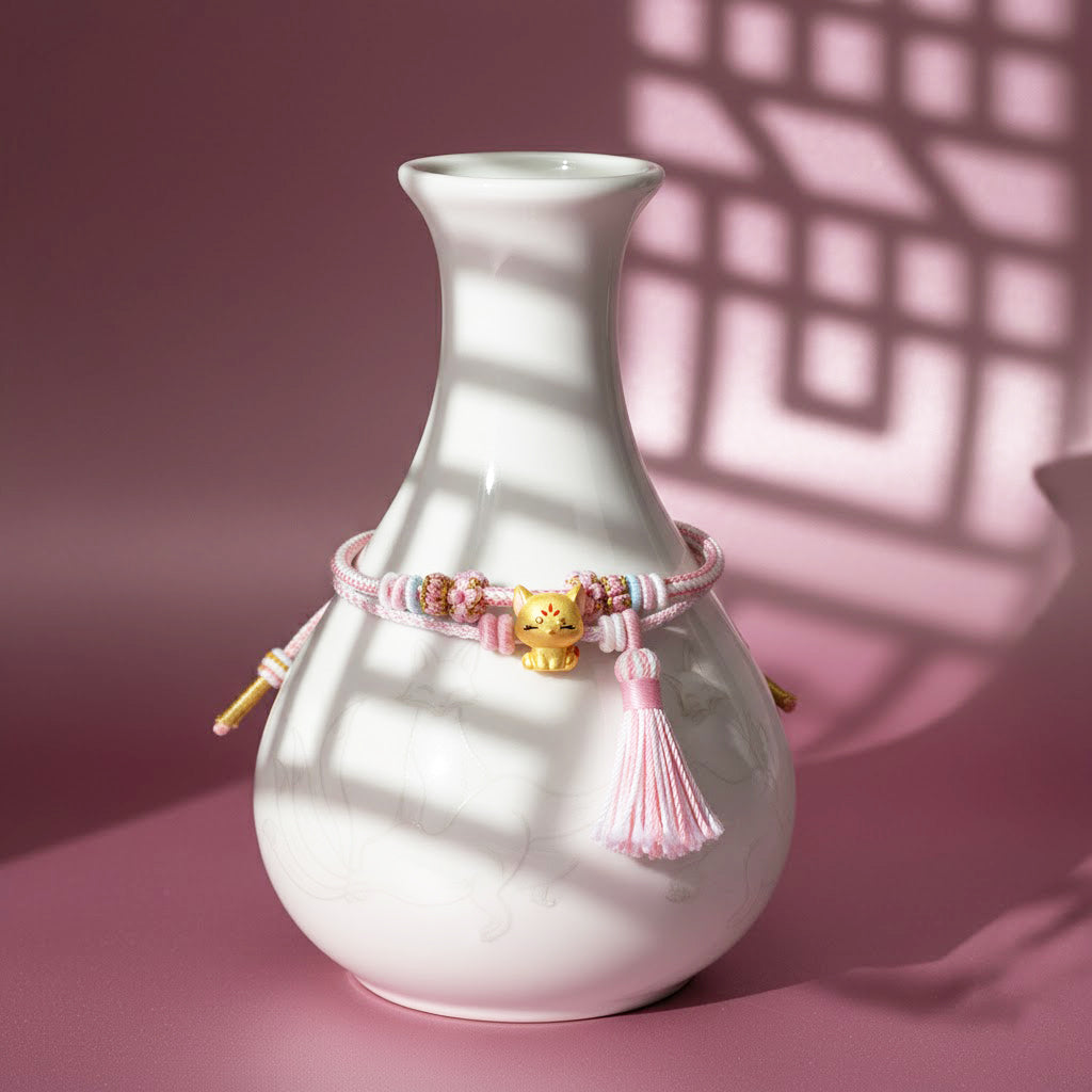 24K Gold Enamel Lucky Fox Charm