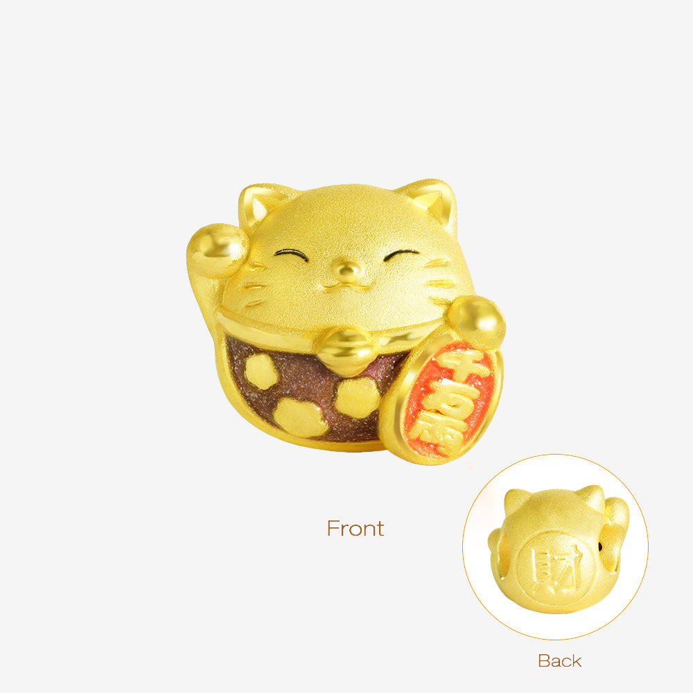 24K Gold Enamel Fortune Lucky Cat Charm