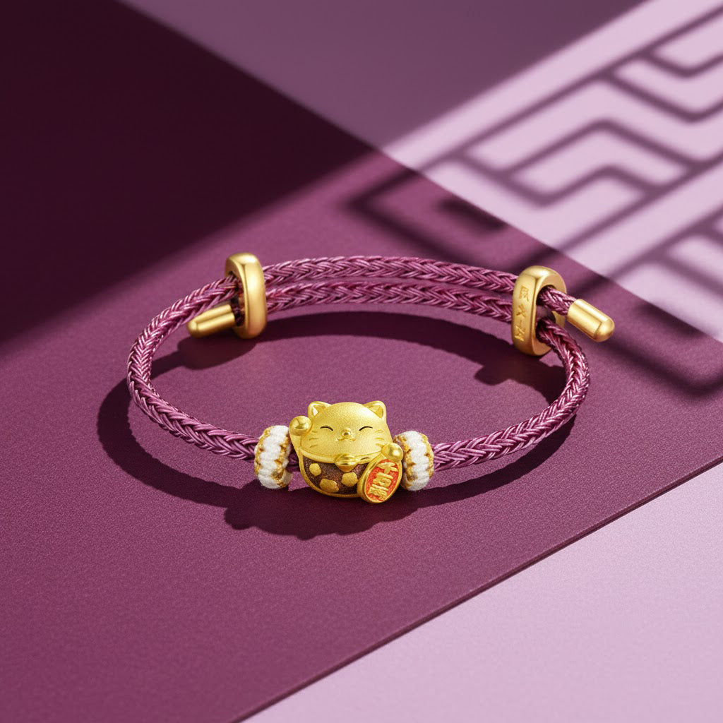 24K Gold Enamel Fortune Lucky Cat Charm – ChowTaiSeng