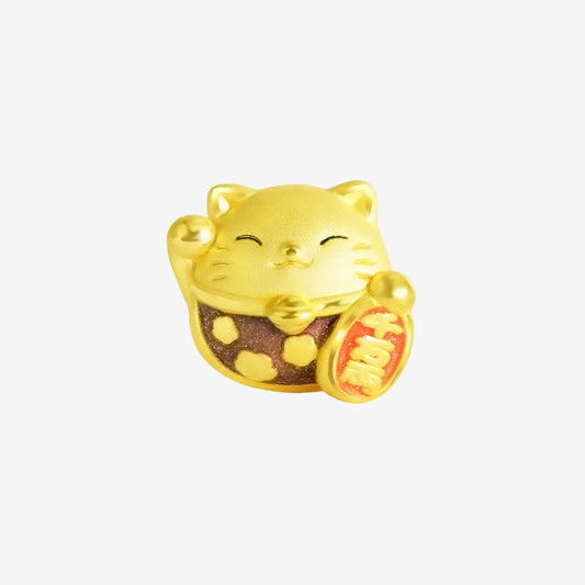 24K Gold Enamel Fortune Lucky Cat Charm