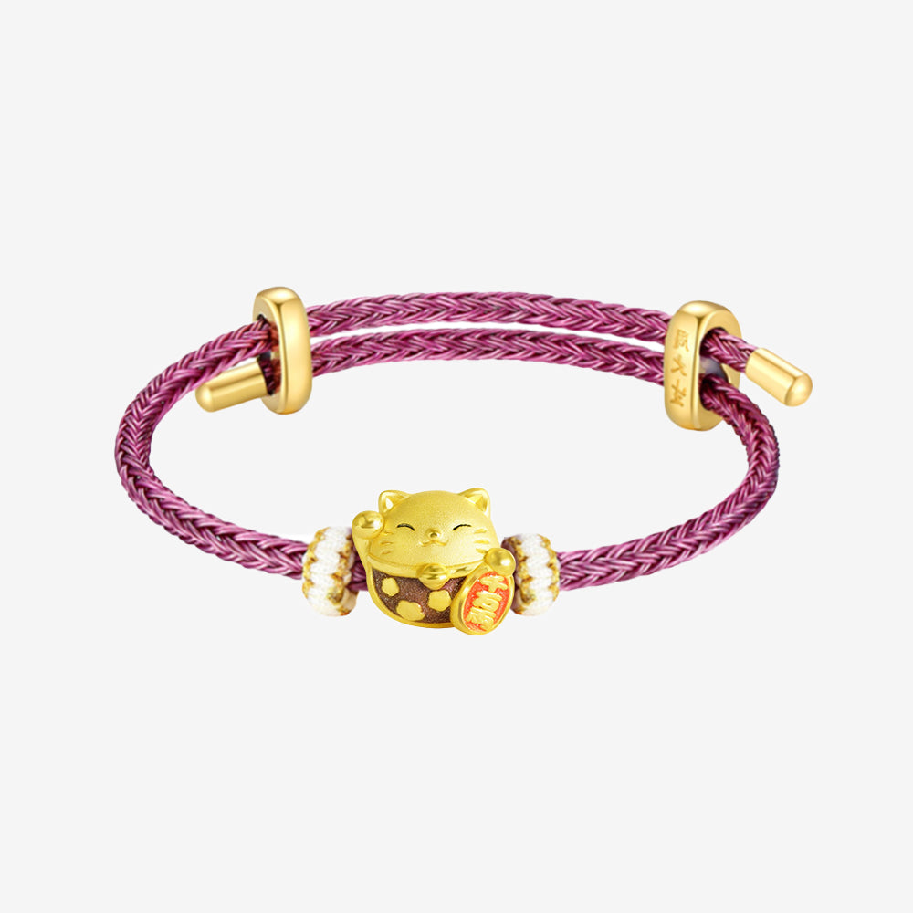 24K Gold Enamel Fortune Lucky Cat Charm