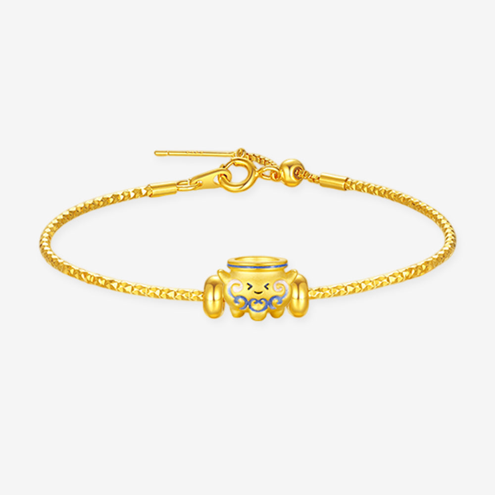 Chinese Cultural Relics Series 24K Gold Luminous Enamel Blue and White Porcelain Charm