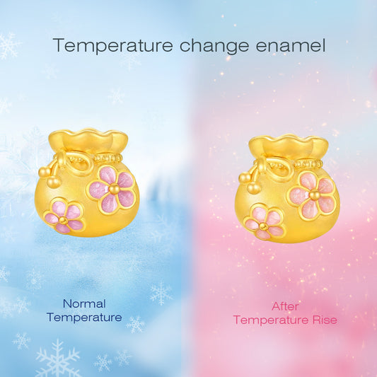 [Pre-sale] Twelve Gods of Flowers Series 24K Gold Temperature Color Change Enamel Peach Blossom Lucky Bag Charm