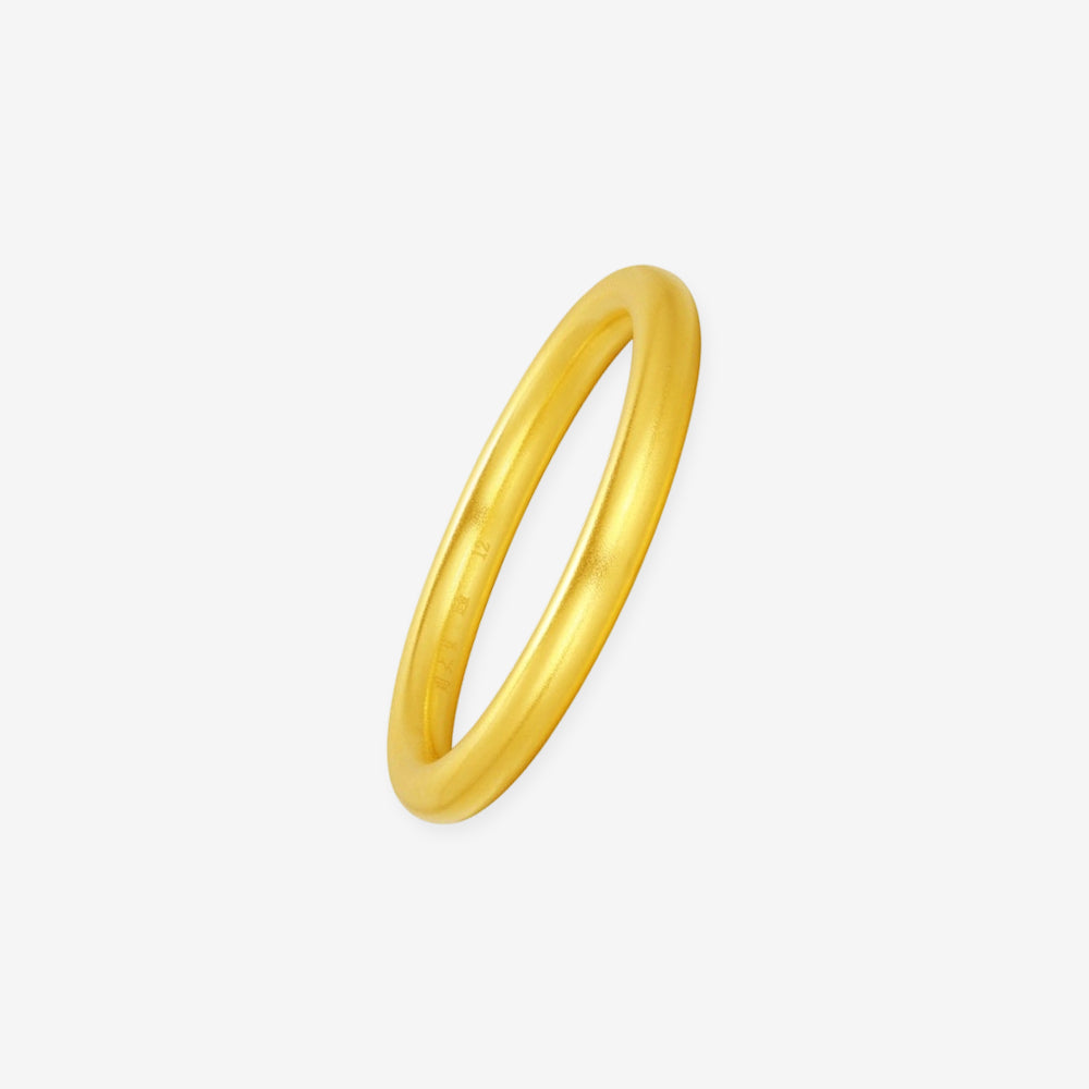 ChowTaiSeng 24K gold matte-finish plain band ring on white background, showing smooth rounded band with soft matte gold finish