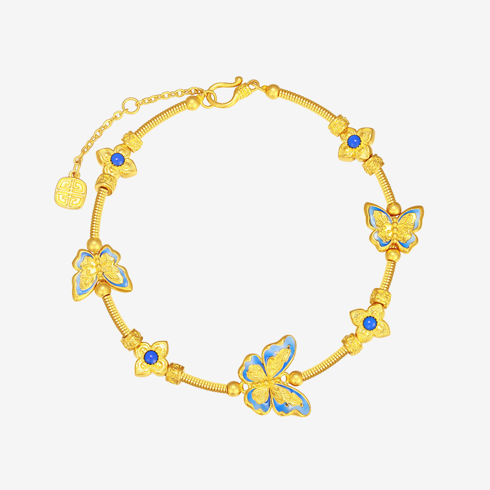 Oriental Blue and White Series 24K Gold Enamel Blue Butterfly Bracelet