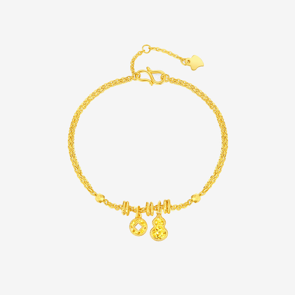 24K Gold Shiny Gourd and Copper Coin Bracelet