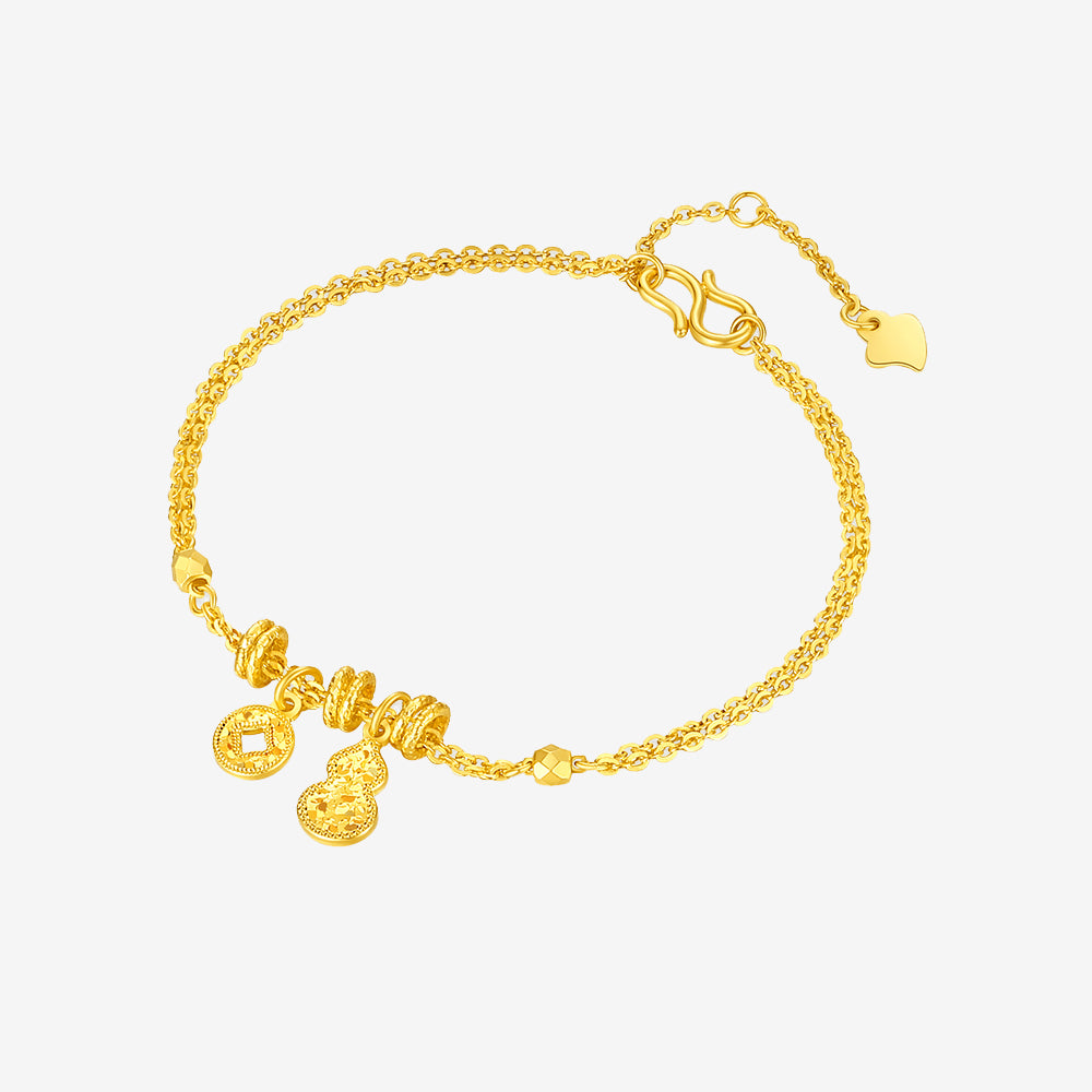 24K Gold Shiny Gourd and Copper Coin Bracelet