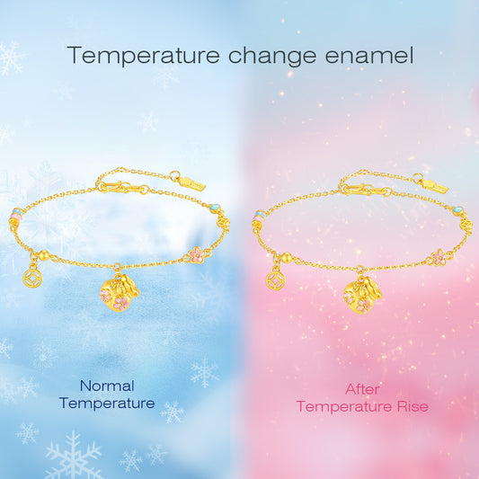 [Pre-sale] Twelve Gods of Flowers Series 24K Gold Temperature Color Change Enamel Peach Blossom Lucky Bag Bracelet