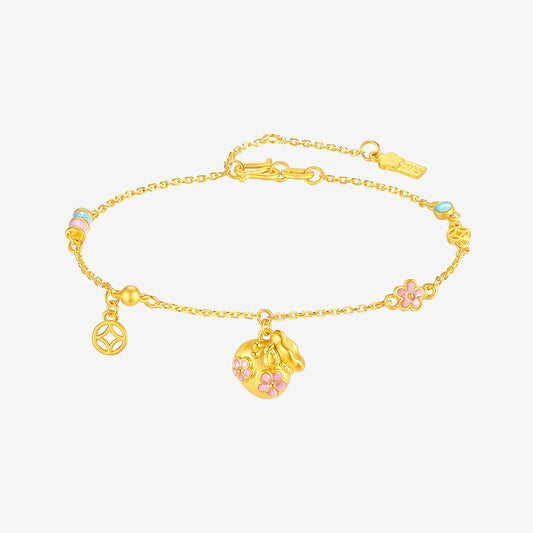 [Pre-sale] Twelve Gods of Flowers Series 24K Gold Temperature Color Change Enamel Peach Blossom Lucky Bag Bracelet