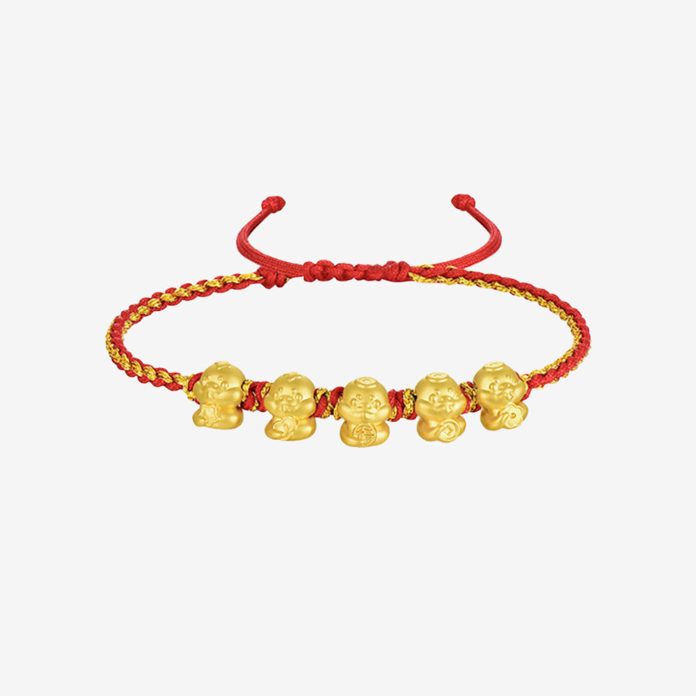 24K Gold Wufu Lucky Five Snakes Charms Bracelet