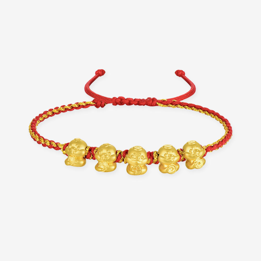 24K Gold Wufu Lucky Five Snakes Charms Bracelet