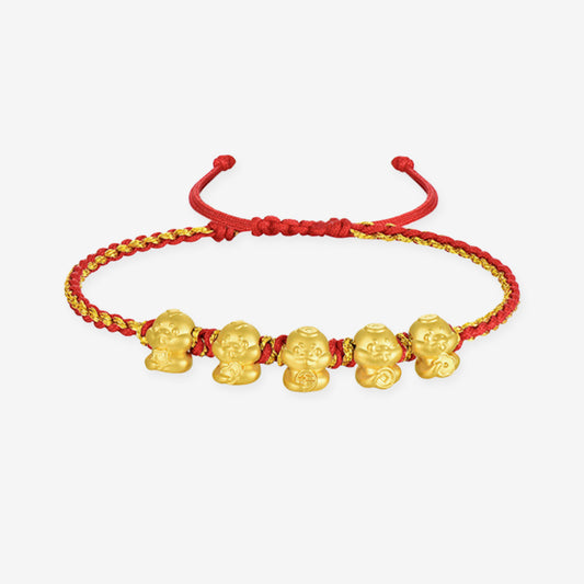 24K Gold Wufu Lucky Five Snakes Charms Bracelet