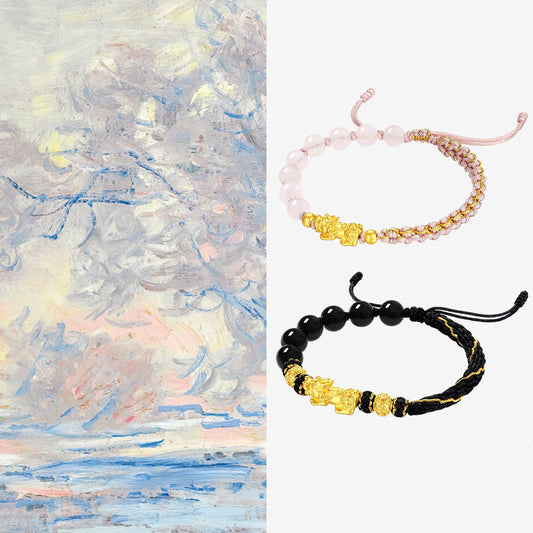 24K Gold Crystal Agate Pixiu Couple Bracelets