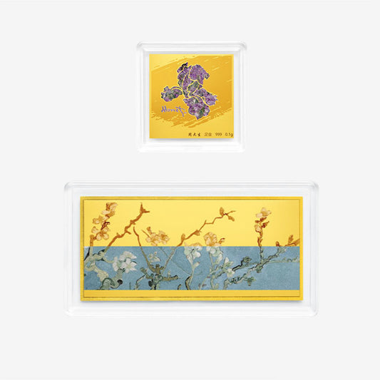 Monet Garden Series 24K Gold Enamel Famous Painting Iris Gold Bar Flake