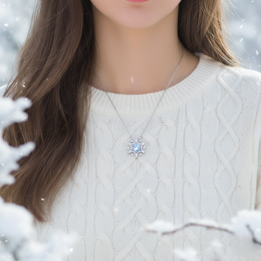 [Pre-sale] Silver Zircon Deformable Snowflake Necklace