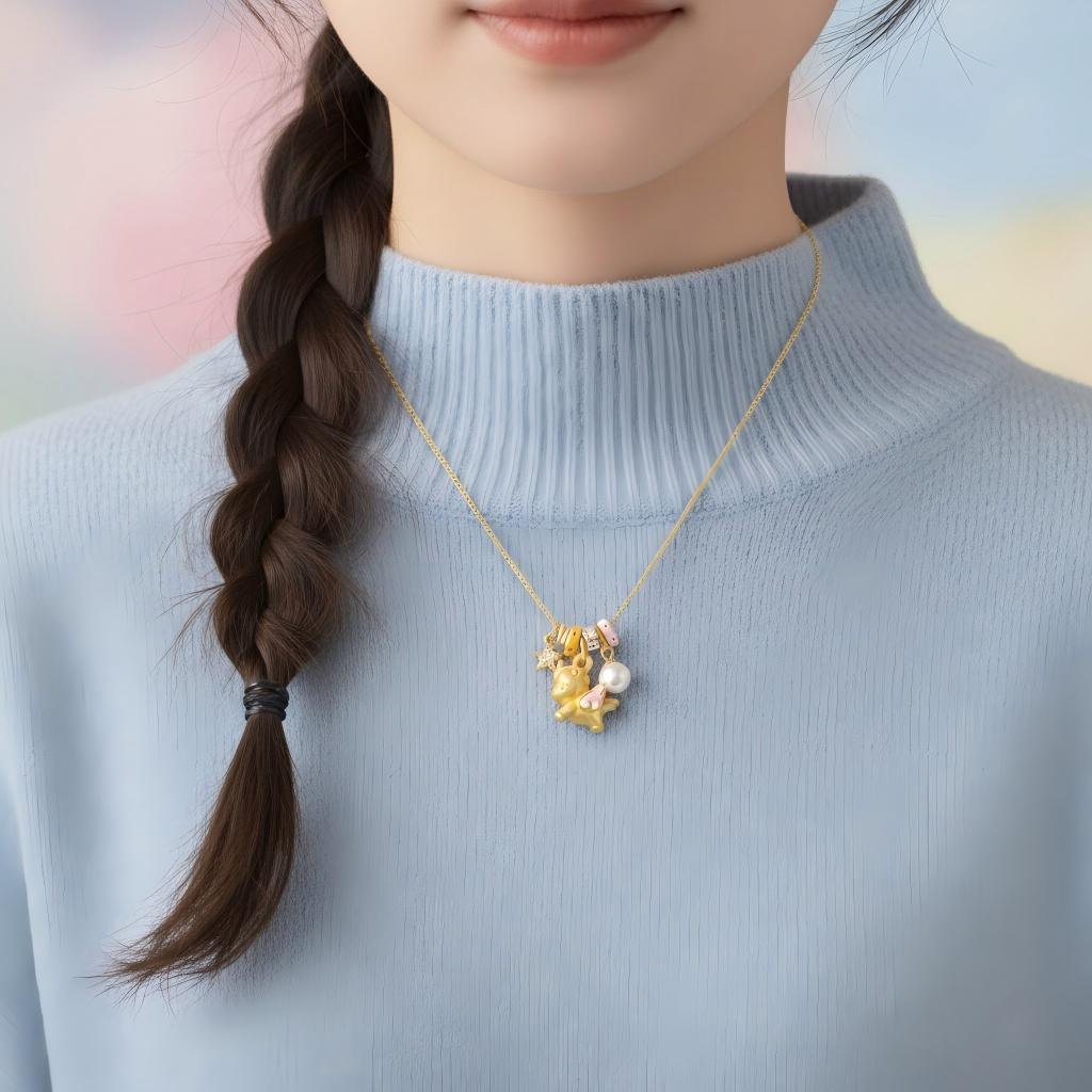 Gold Plated Silver Zircon Pearl Lucky Unicorn Necklace