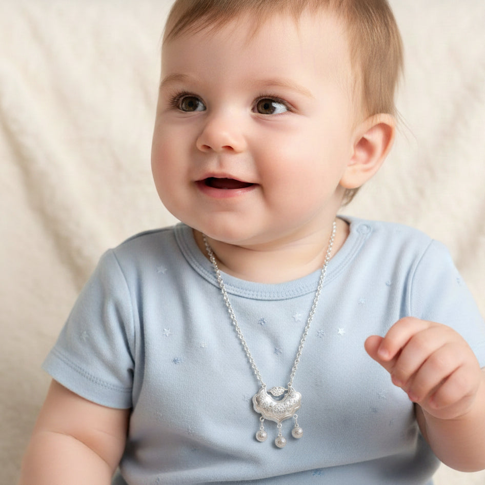 [Pre-sale]Silver Newborn Baby Child Hundred Fu Ruyi Lock Necklace