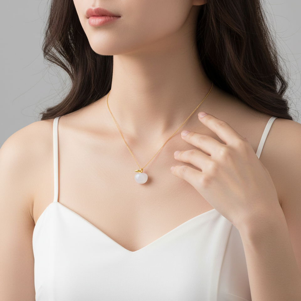 [Pre-sale] Silver Hetian Jade Apple Necklace