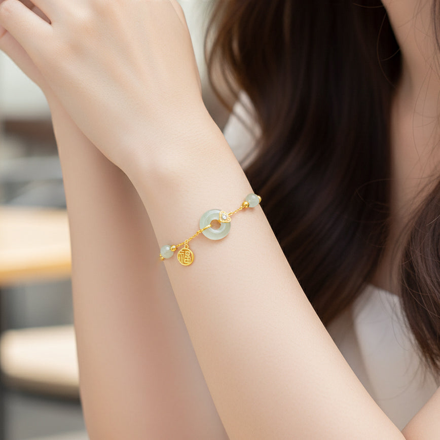 Silver Hetian Jade Ping An Buckle Bracelet