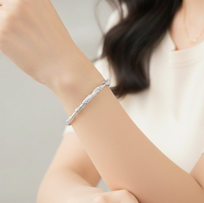 Silver Flower Leaf Vine Adjustable Bangle