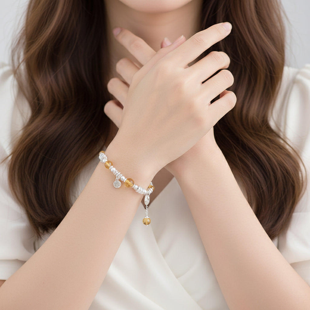 Silver Yellow Crystal Lucky Bag Bracelet