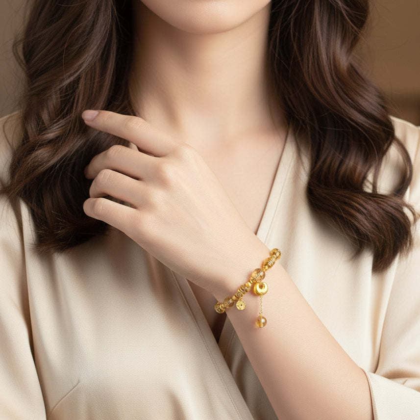 Silver Yellow Crystal Lucky Bag Bracelet