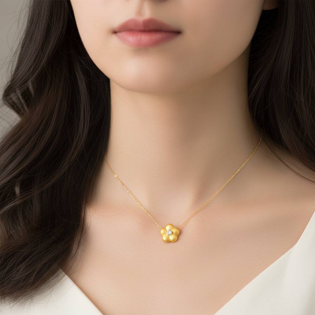 Silver Zircon Cute Flower Necklace