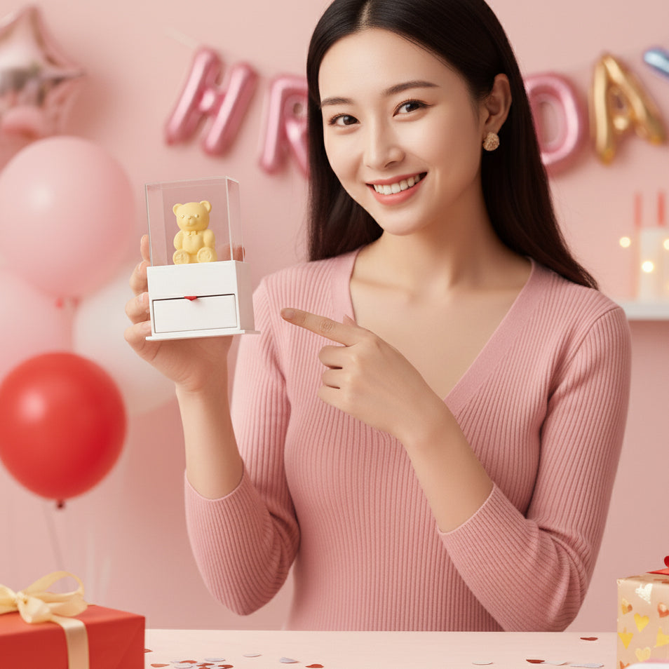 Gold Plated Love Bear Rose Decorative Ornament