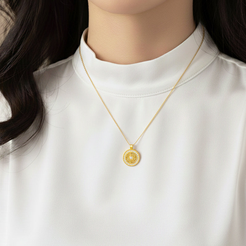 Silver Gold Plated Eight-treasure Compass Necklace