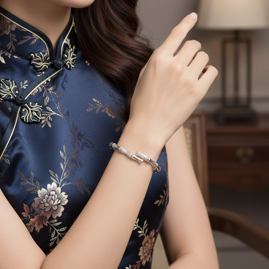Silver Bamboo Open Bangle