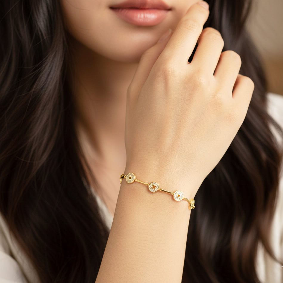 Gold Plated Silver Wealth Luck Golden Coins Bracelet