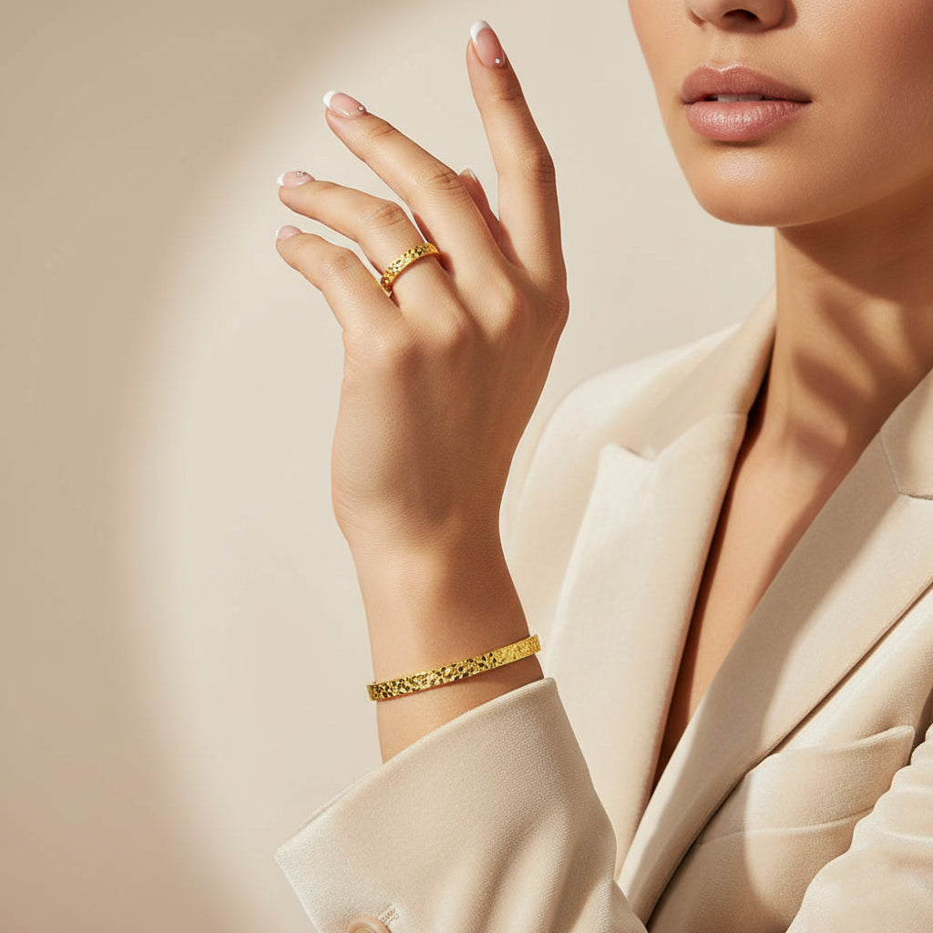 Silver Crushed Ice Pattern Open Bangle & Ring