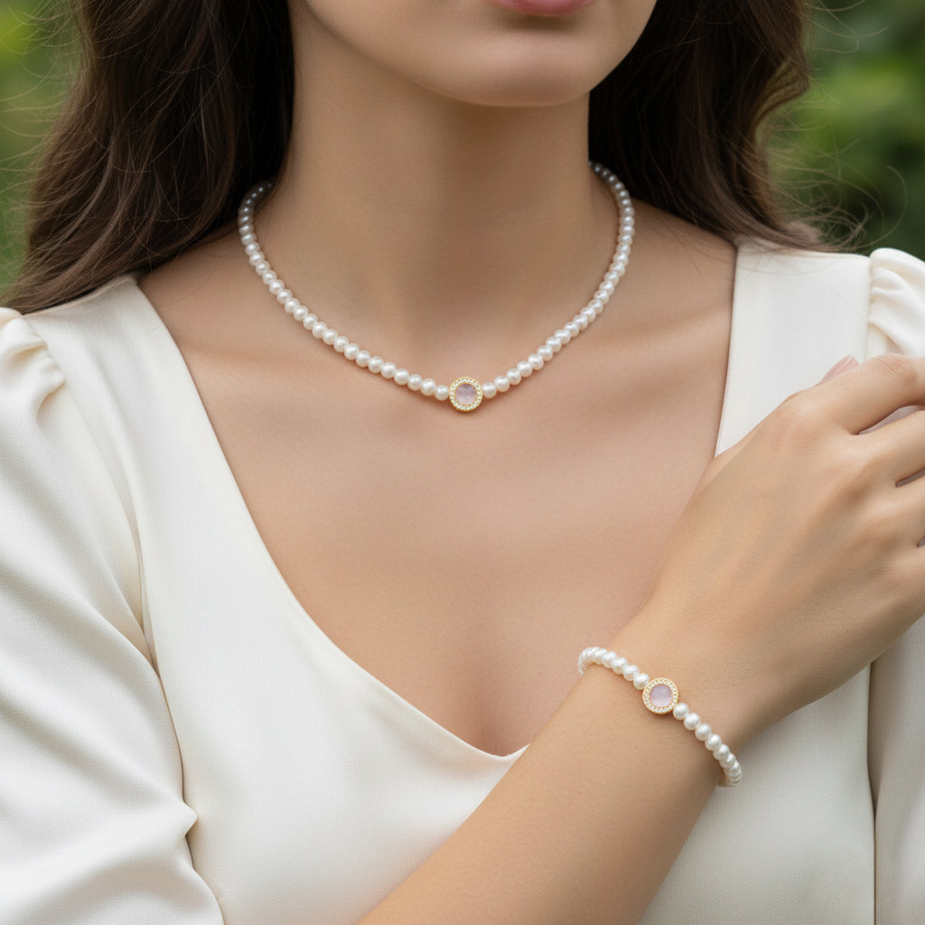 Silver Elegant Chalcedony Pearl Jewelry Set