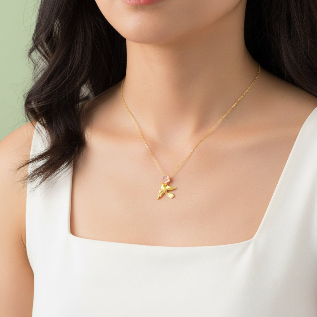 Twelve Gods of Flowers Series 24K Gold Magpie and Plum Blossom Fairly Pendant