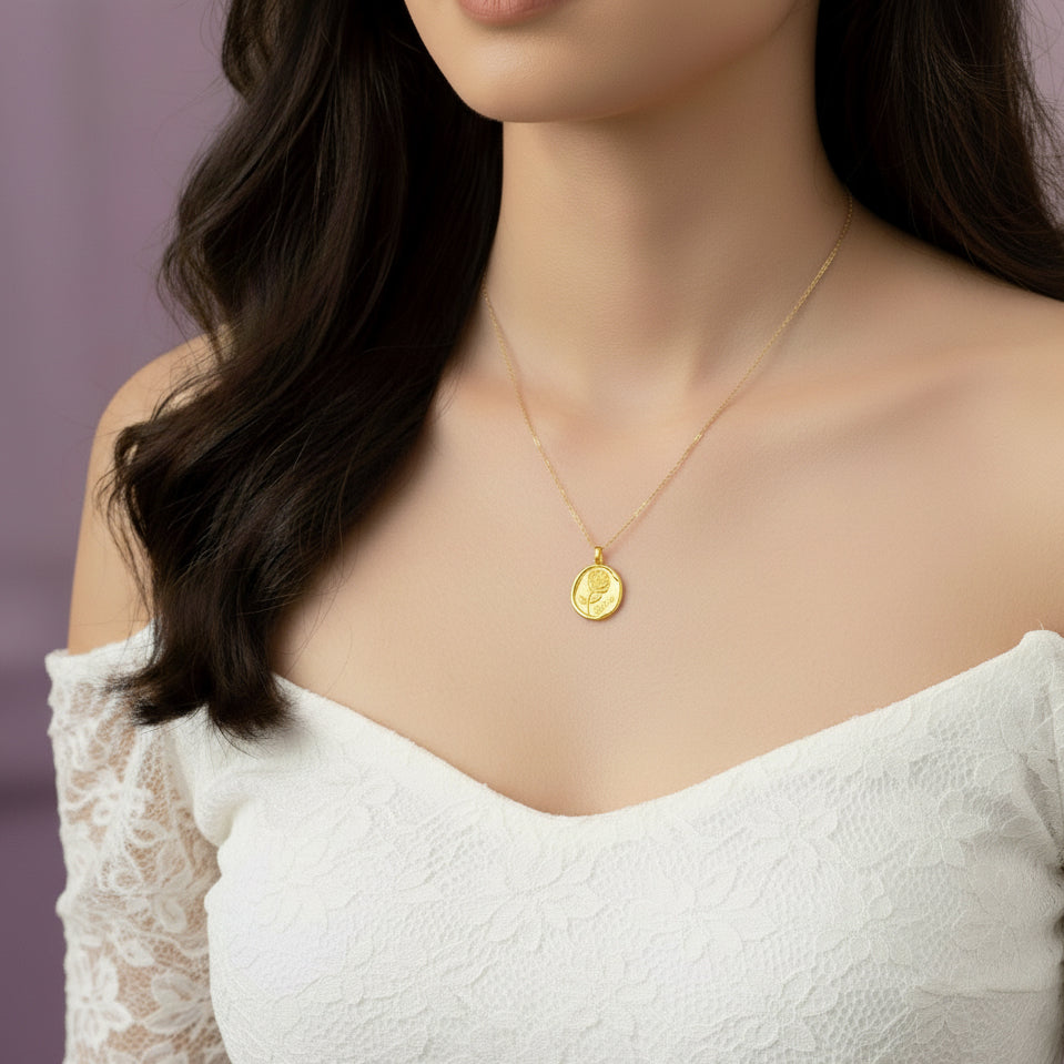 18K Gold Vintage Rose Flower Pendant