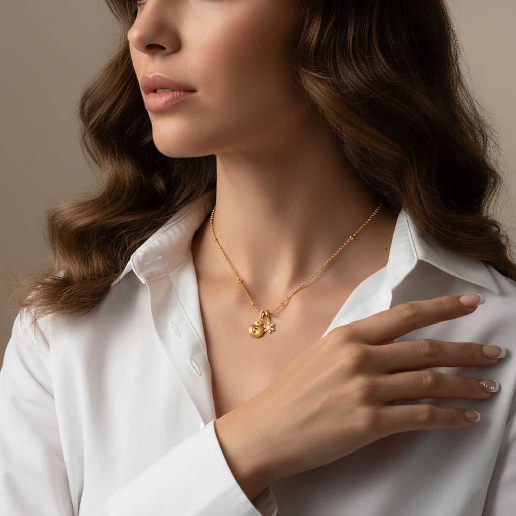 Silver Zircon Wish Snowflake Apple Necklace