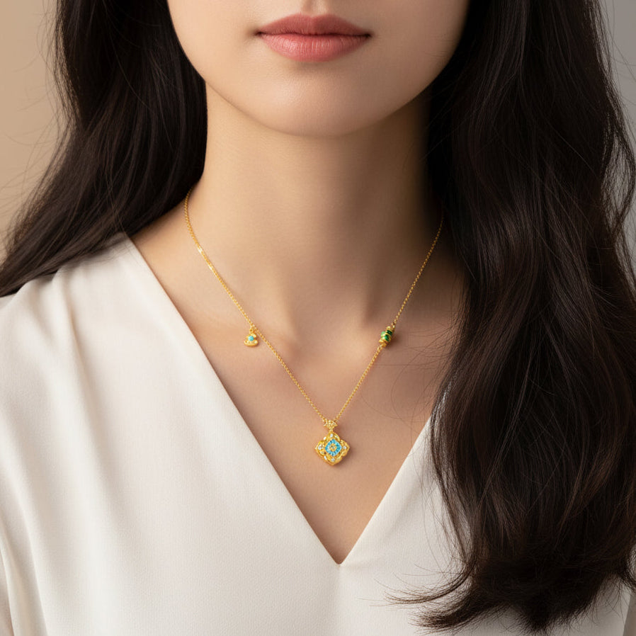 [Pre-sale] Silver Gold Plated Enamel Auspicious Lotus Pond Necklace