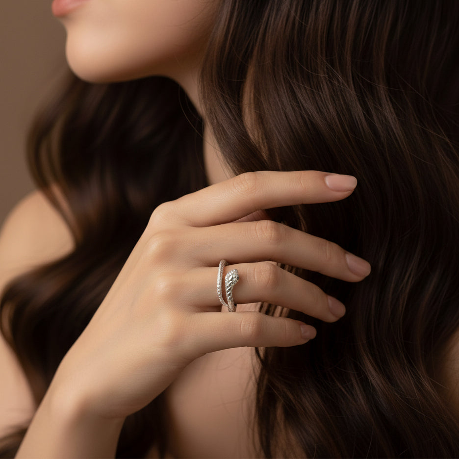 Silver Zircon Snake Ring