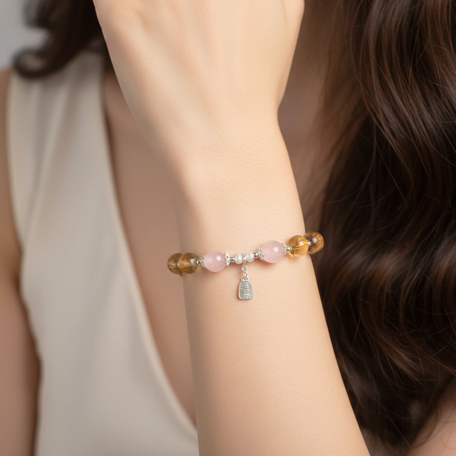 Silver Joy Natural Crystal Agate Beaded Bracelet