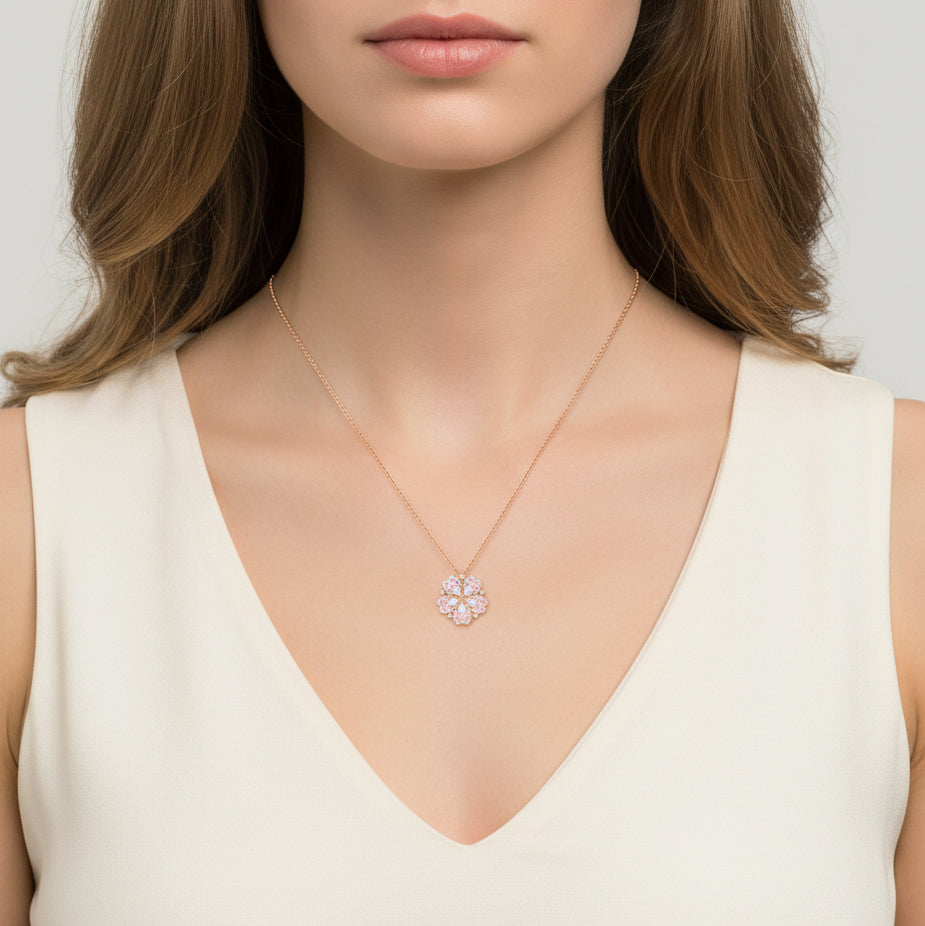 Silver Transformable Peach Blossom Heart Necklace