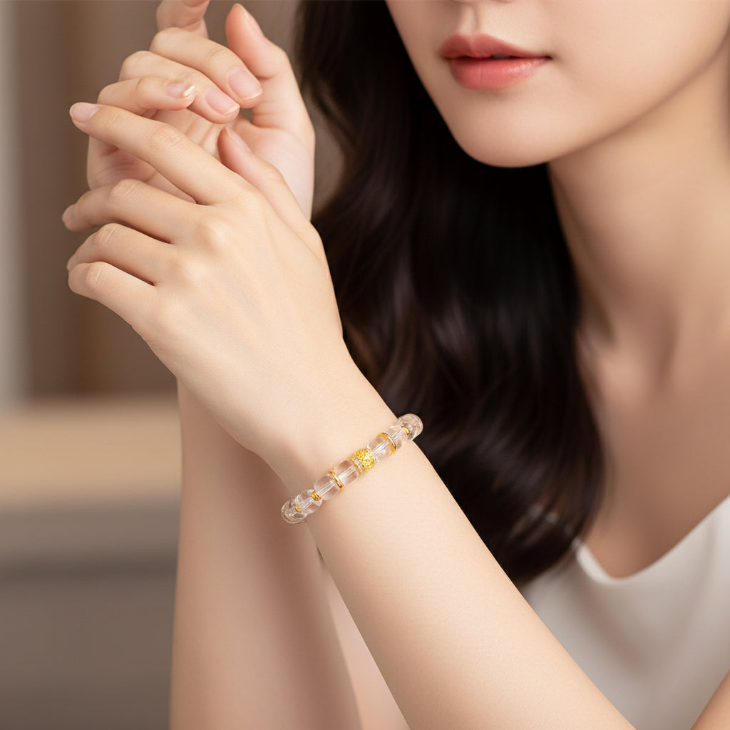 Silver Silence of Mind Natural Clear Crystal Beaded Bracelet