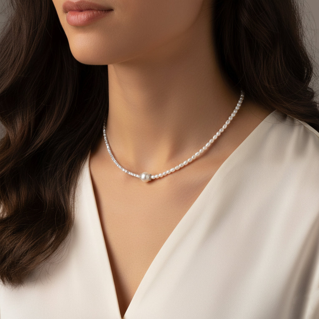 Silver Fashion Cube Pearl Necklace