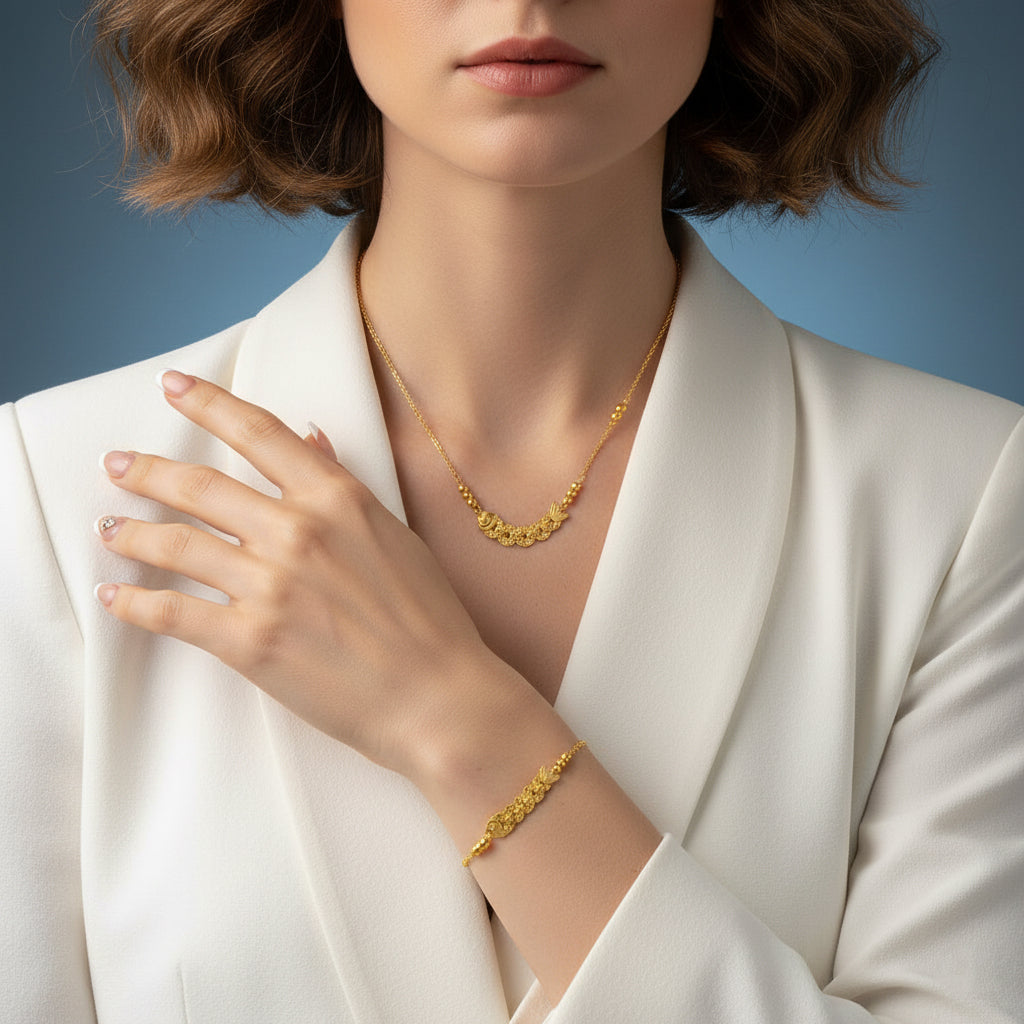 Silver Five Emperors Coins Koi Goldfish Jewelry Set - Bracelet Necklace