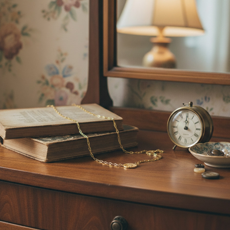 Silver Vintage Eight-pointed Star Disc Necklace
