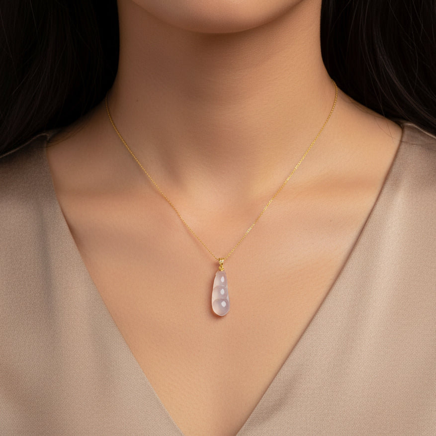 Silver Chalcedony Fortune Bean Necklace