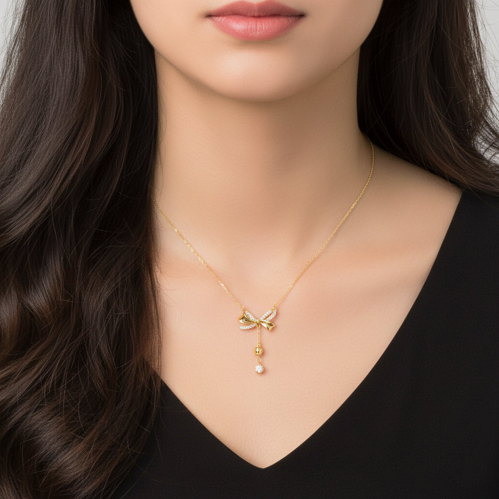 Silver Bow Lily of the Valley Tassel Necklace