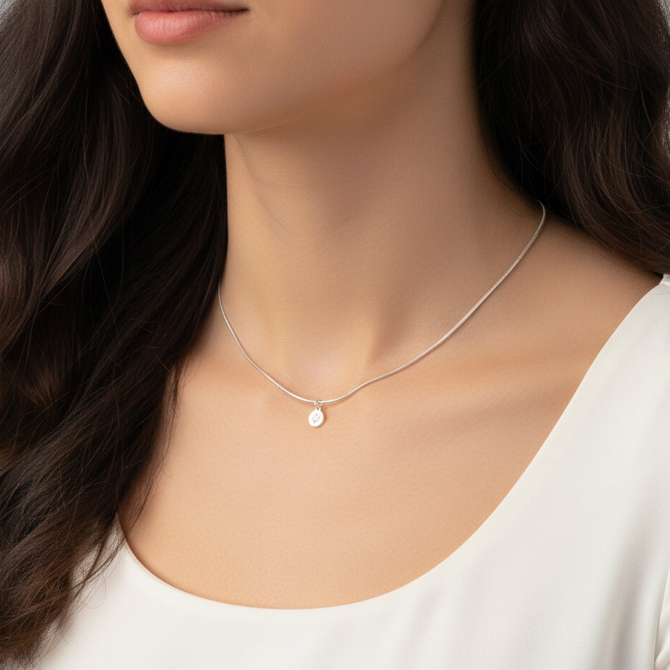 Silver Eight-pointed Star Tag Snake Bone Necklace