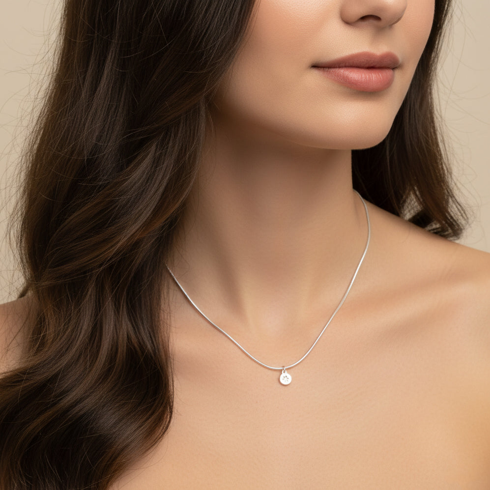 Silver Eight-pointed Star Tag Snake Bone Necklace