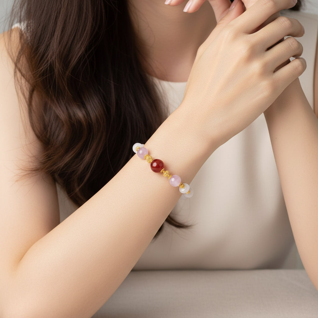 Silver Energy Five Elements Natural Crystal Chalcedony Beaded Bracelet