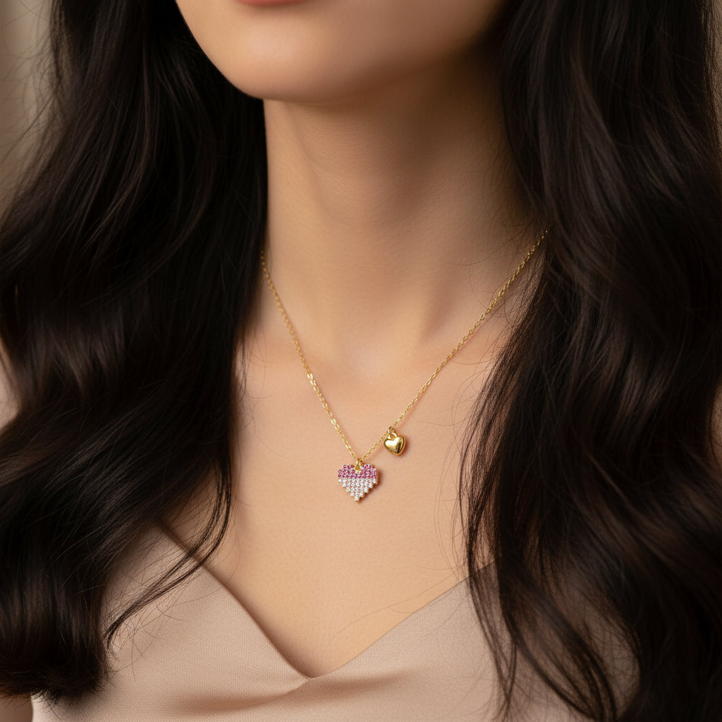Silver Zircon Pink Heart Necklace